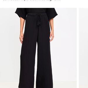 Petite LOFT Beach Triple Cloth Wide Leg Pants  black medium petite